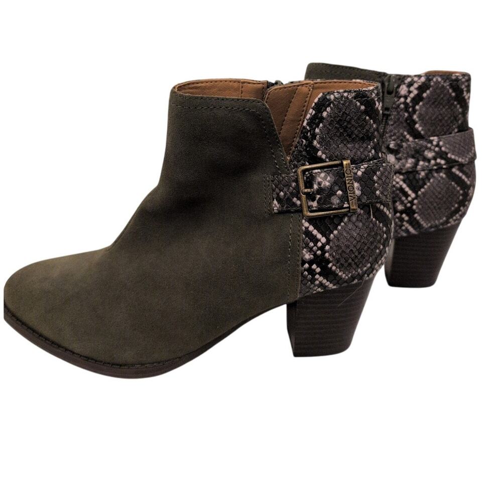 Vionic Naomi Dark Green Snake Print Heeled Boots size 8 Wide - Picture 2 of 6